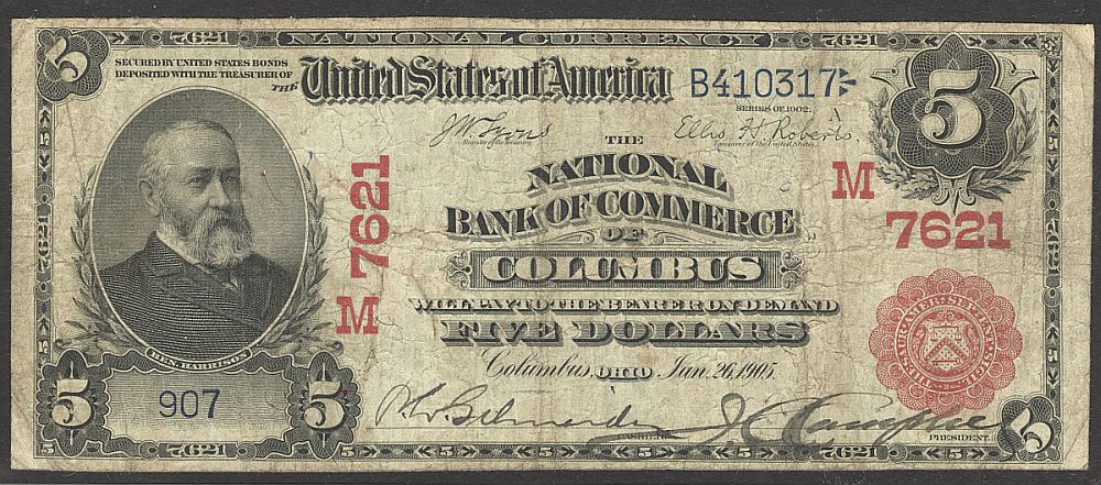 Columbus, Ohio, 1902RS $5, Charter #7621, The National Bank of Commerce